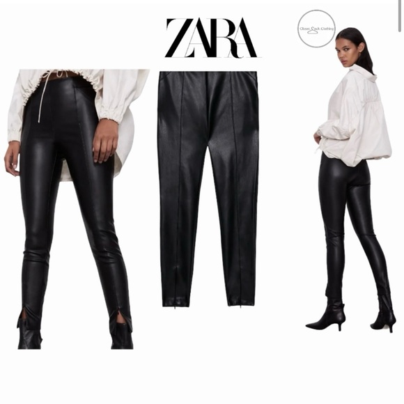 Zara Black Faux Leather Leggings - Picture 1 of 6